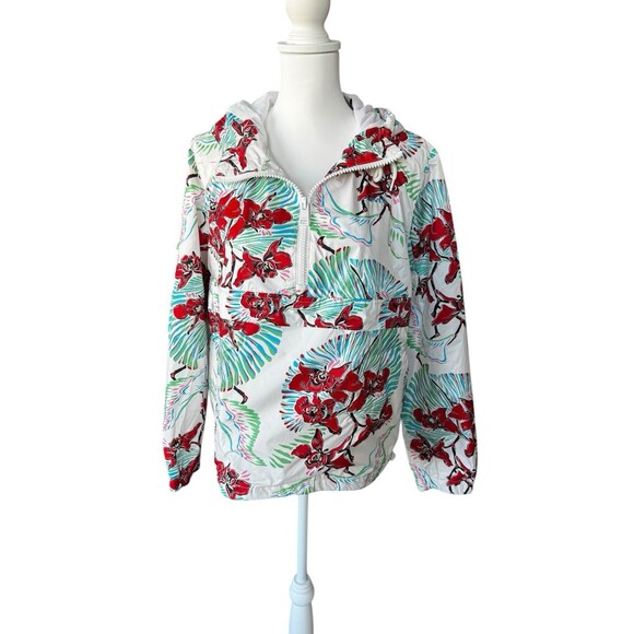 Levi’s Women Floral Windbreaker Rain Pullover L VSCO Preppy Gorpcore 90’s Retro - Picture 2 of 13